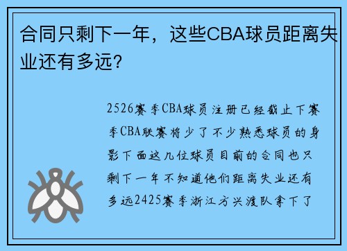 合同只剩下一年，这些CBA球员距离失业还有多远？